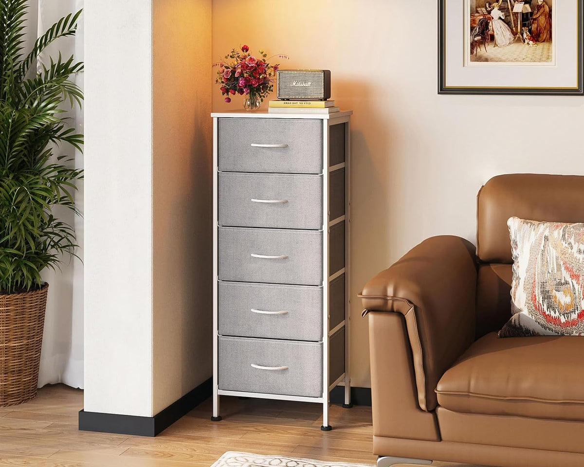 Dresser With 5 Drawers Tall 48 Inch Light Grey Steel Frame