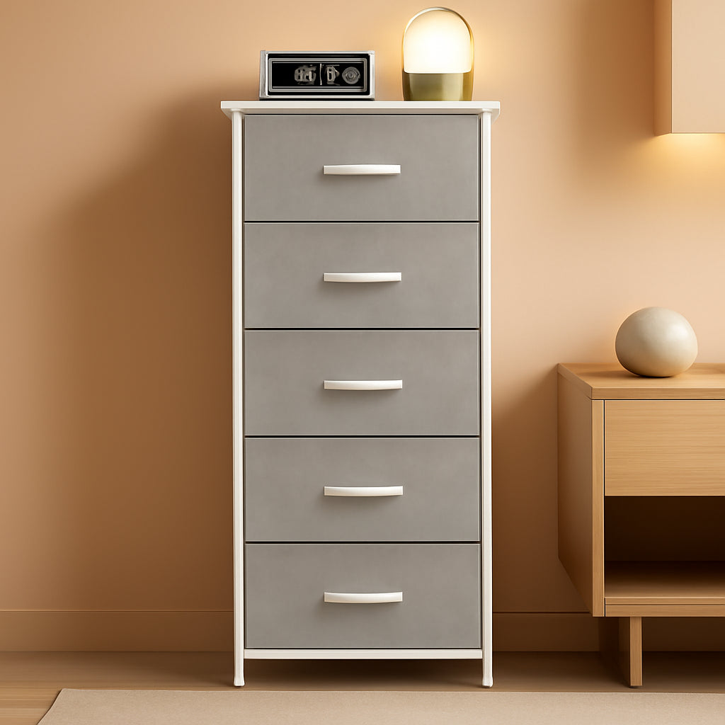 Dresser With 5 Drawers Tall 48 Inch Light Grey Steel Frame