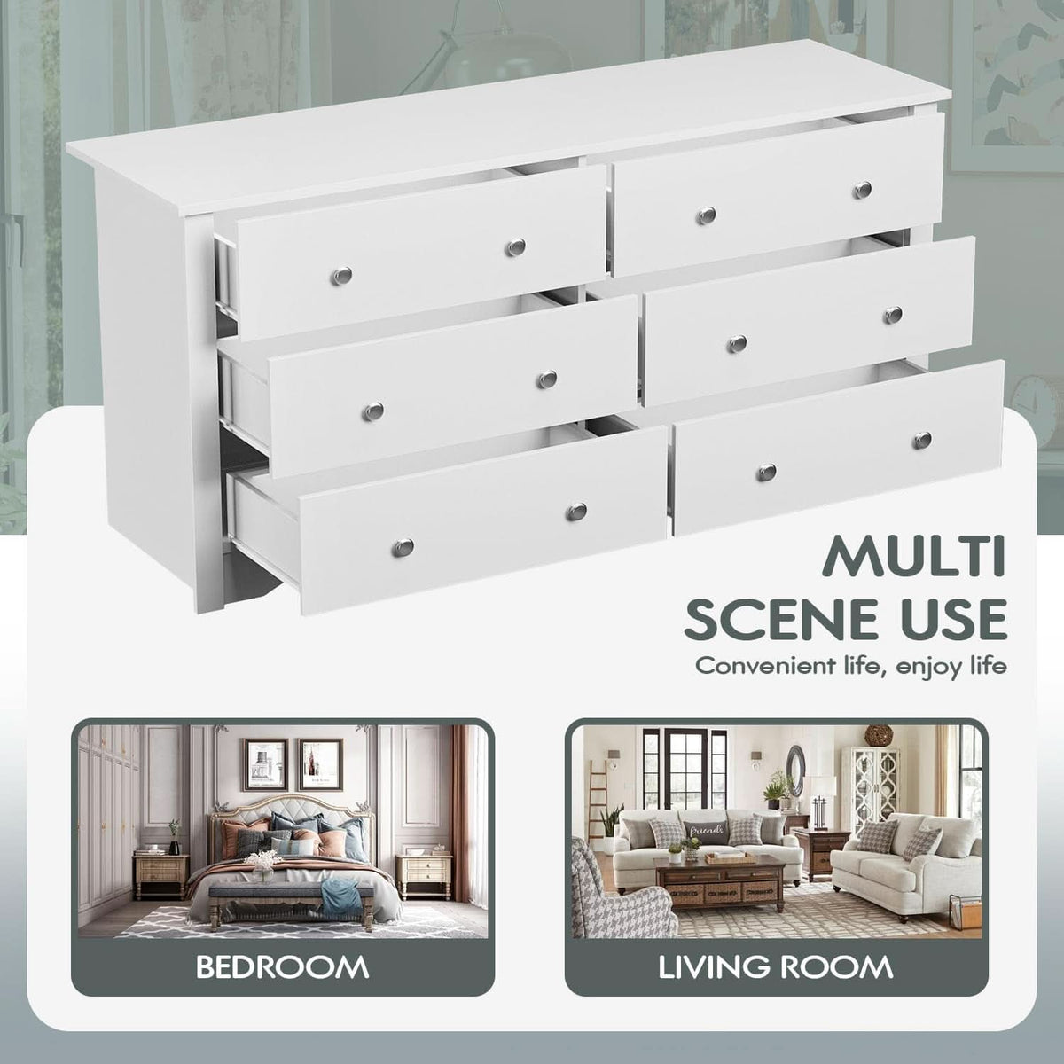 Dresser With 6 Drawers And TV Stand White Wood Storage