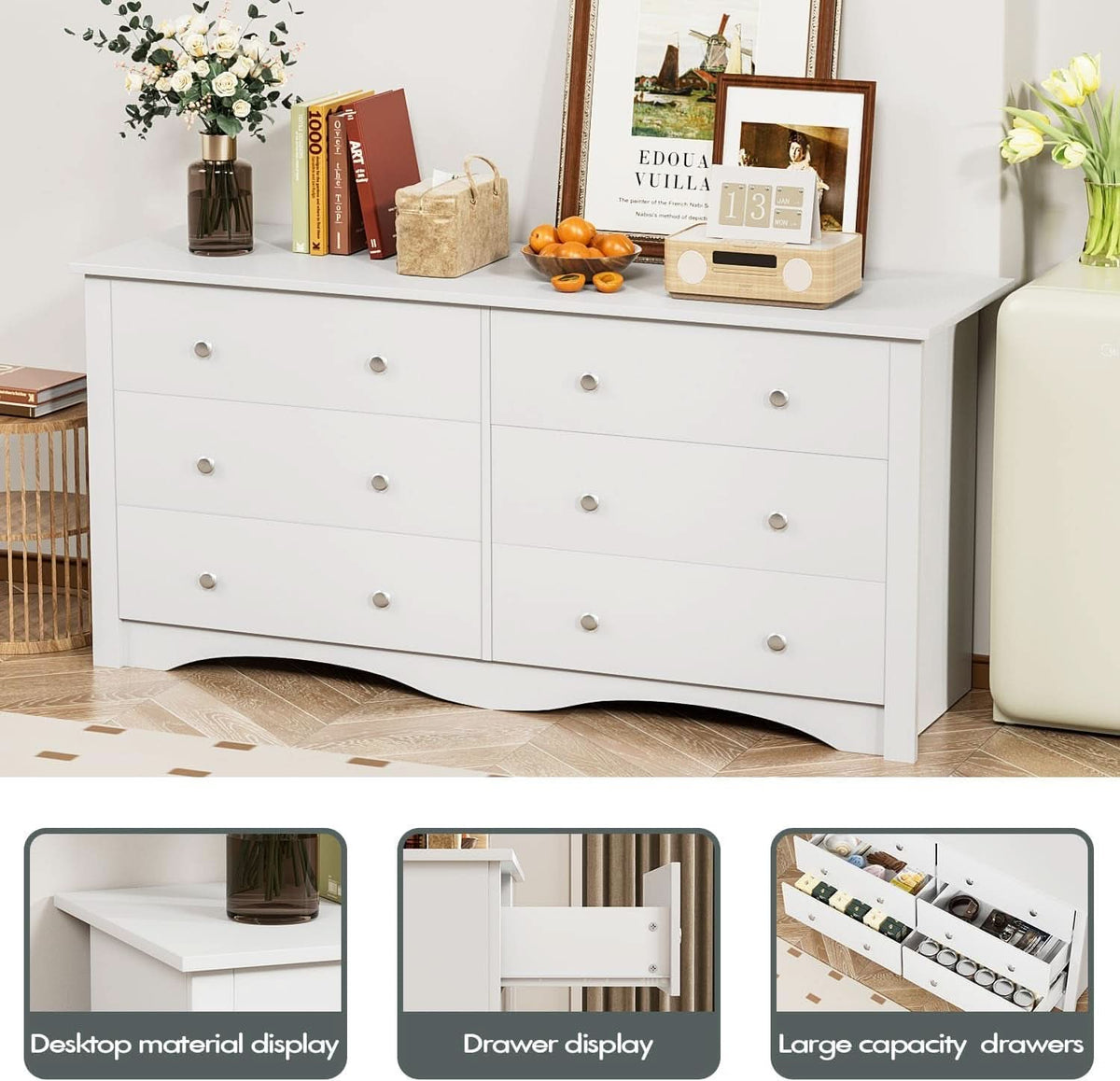 Dresser With 6 Drawers And TV Stand White Wood Storage