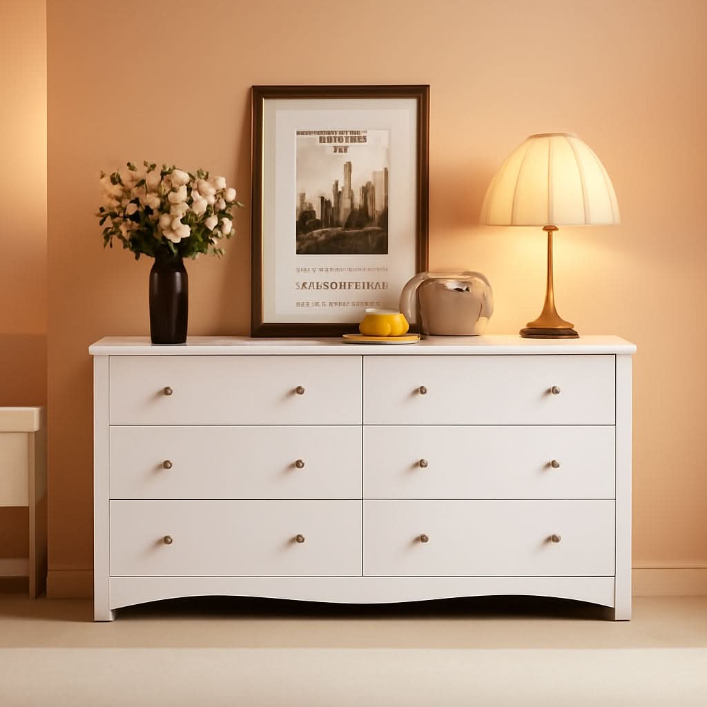 Dresser With 6 Drawers And TV Stand White Wood Storage