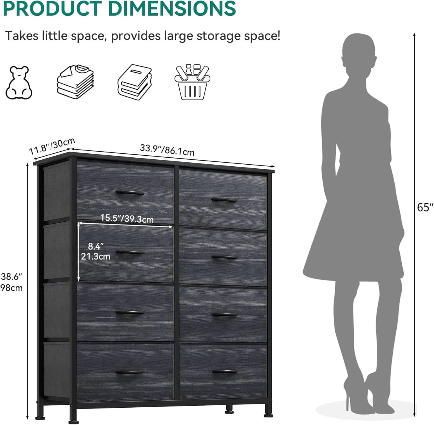 Dresser With 8 Drawers Fabric Storage Tower Steel Frame