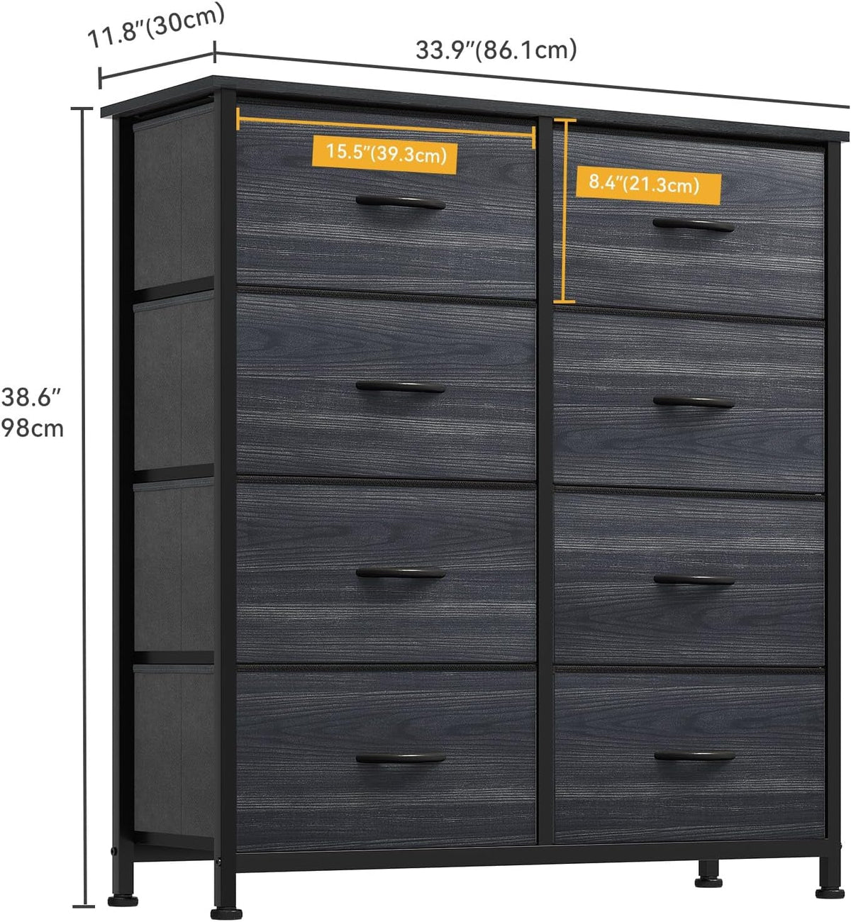 Dresser With 8 Drawers Fabric Storage Tower Wooden Top