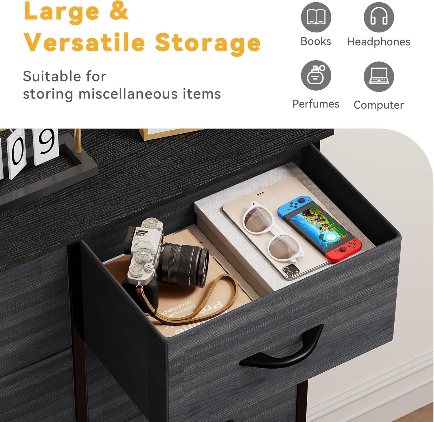 Dresser With 8 Drawers Fabric Storage Tower Wooden Top