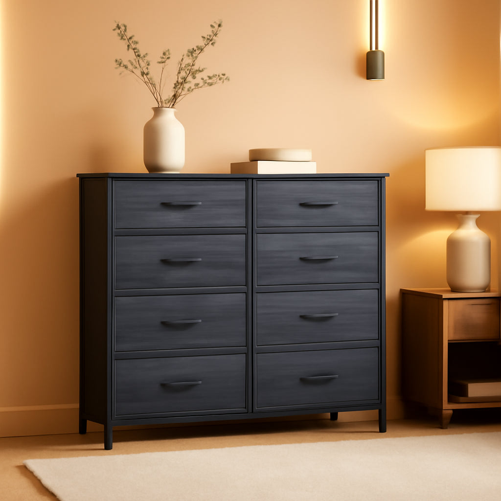 Dresser With 8 Drawers Fabric Storage Tower Wooden Top