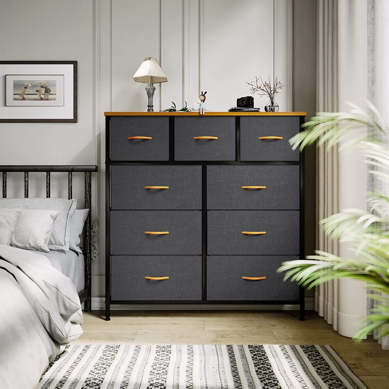 Dresser With 9 Drawers Dark Grey Fabric Storage Chest