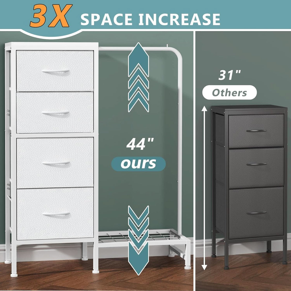 Dresser With Hanging Rack 4 Drawer White 44 Inch Tall