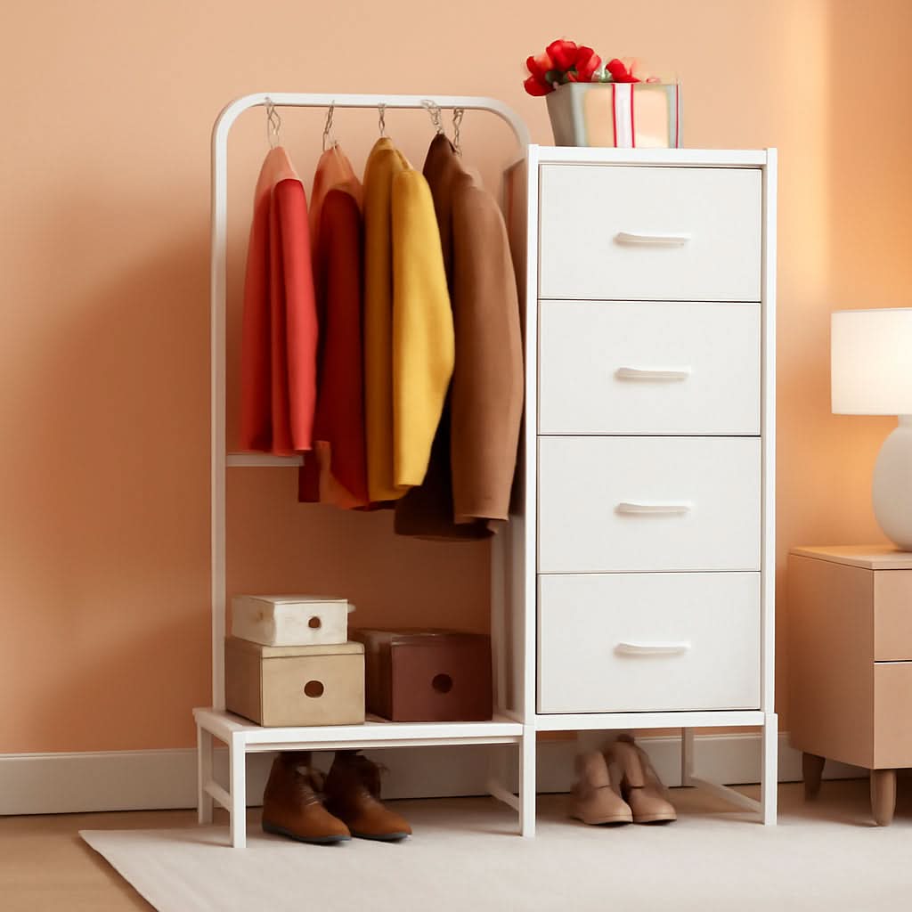 Dresser With Hanging Rack 4 Drawer White 44 Inch Tall