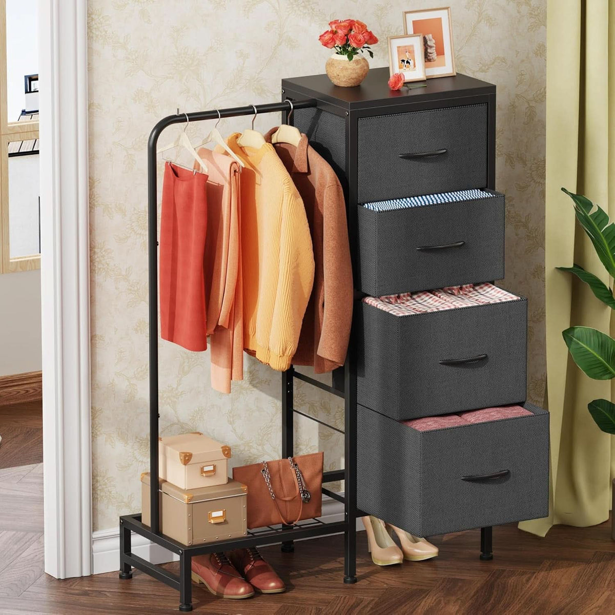 Dresser With Hanging Rack 44 Inch Tall Grey Four Drawer