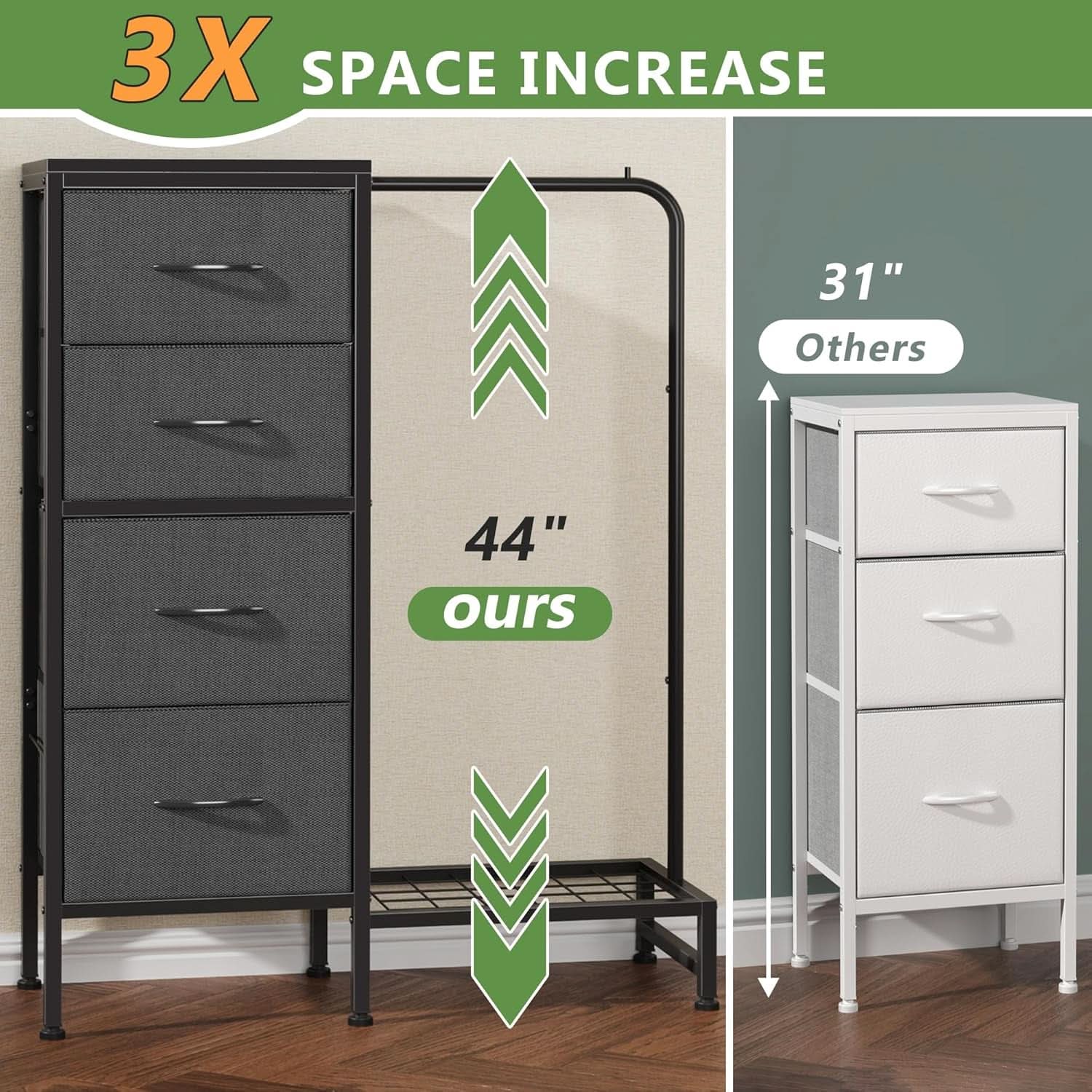 Dresser With Hanging Rack 44 Inch Tall Grey Four Drawer