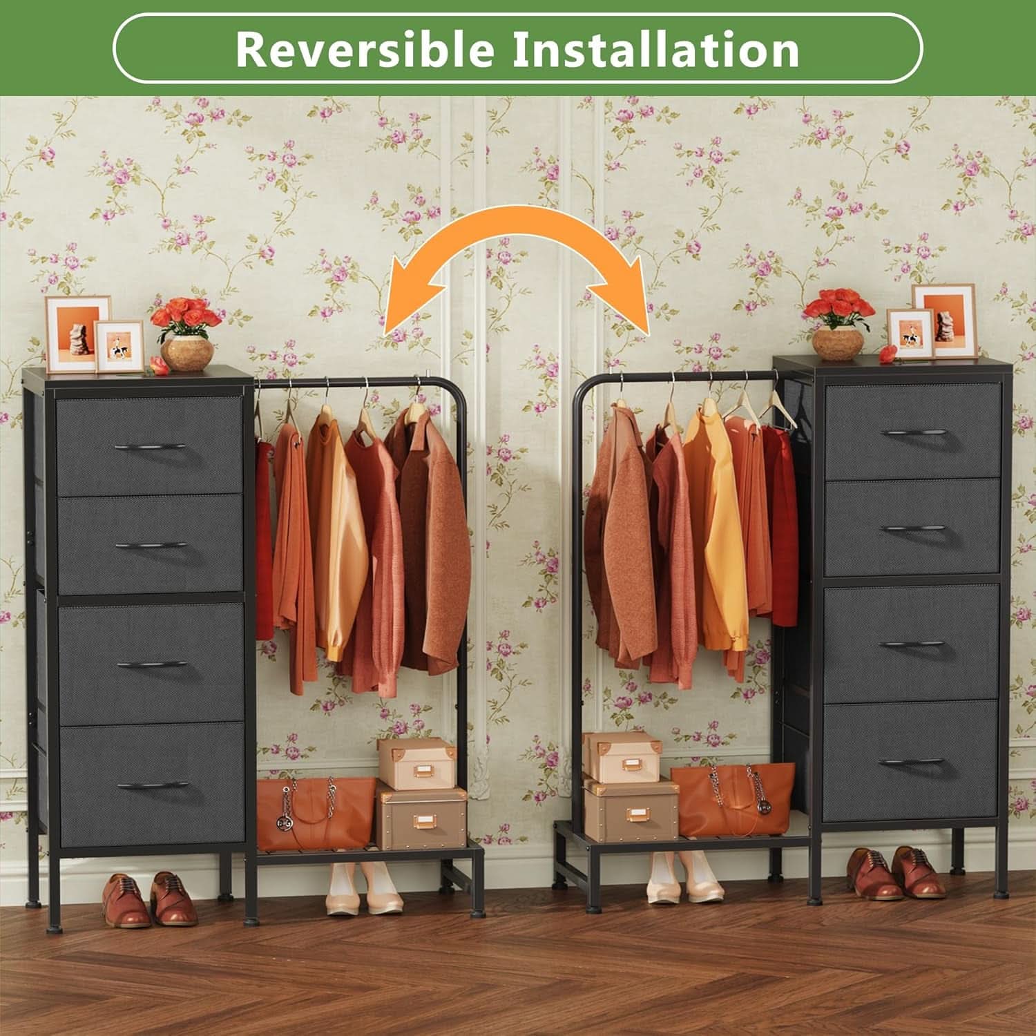 Dresser With Hanging Rack 44 Inch Tall Grey Four Drawer