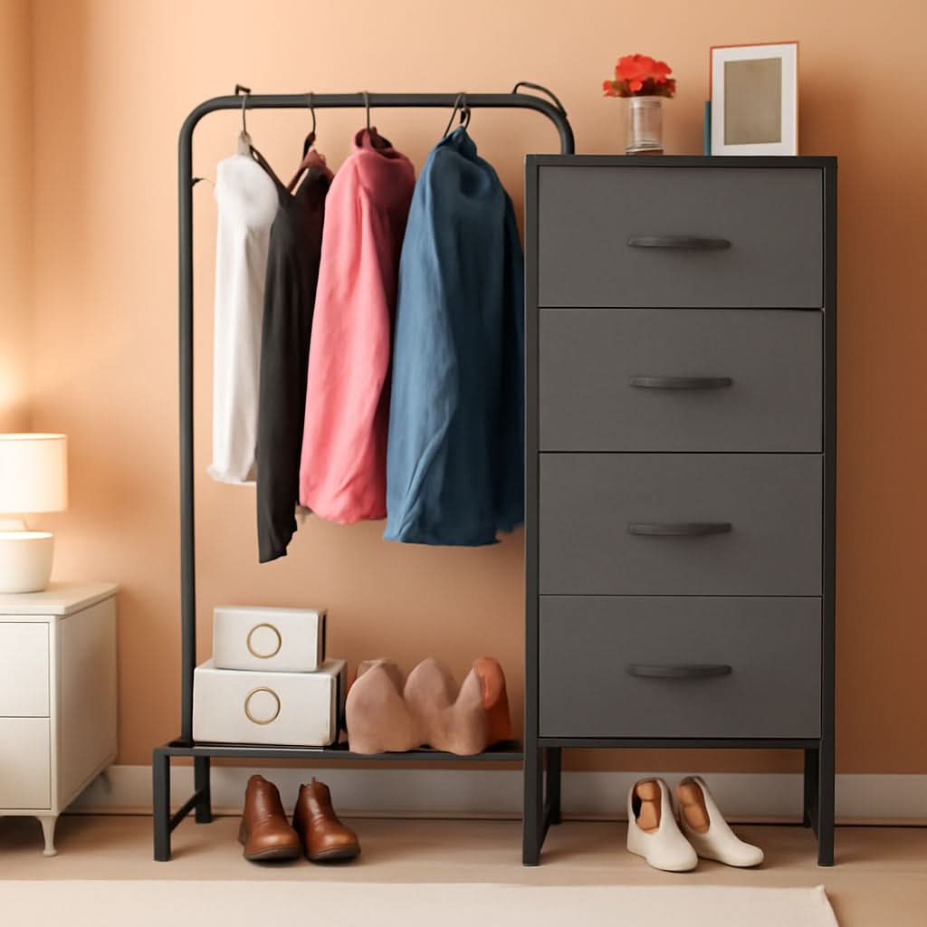 Dresser With Hanging Rack 44 Inch Tall Grey Four Drawer