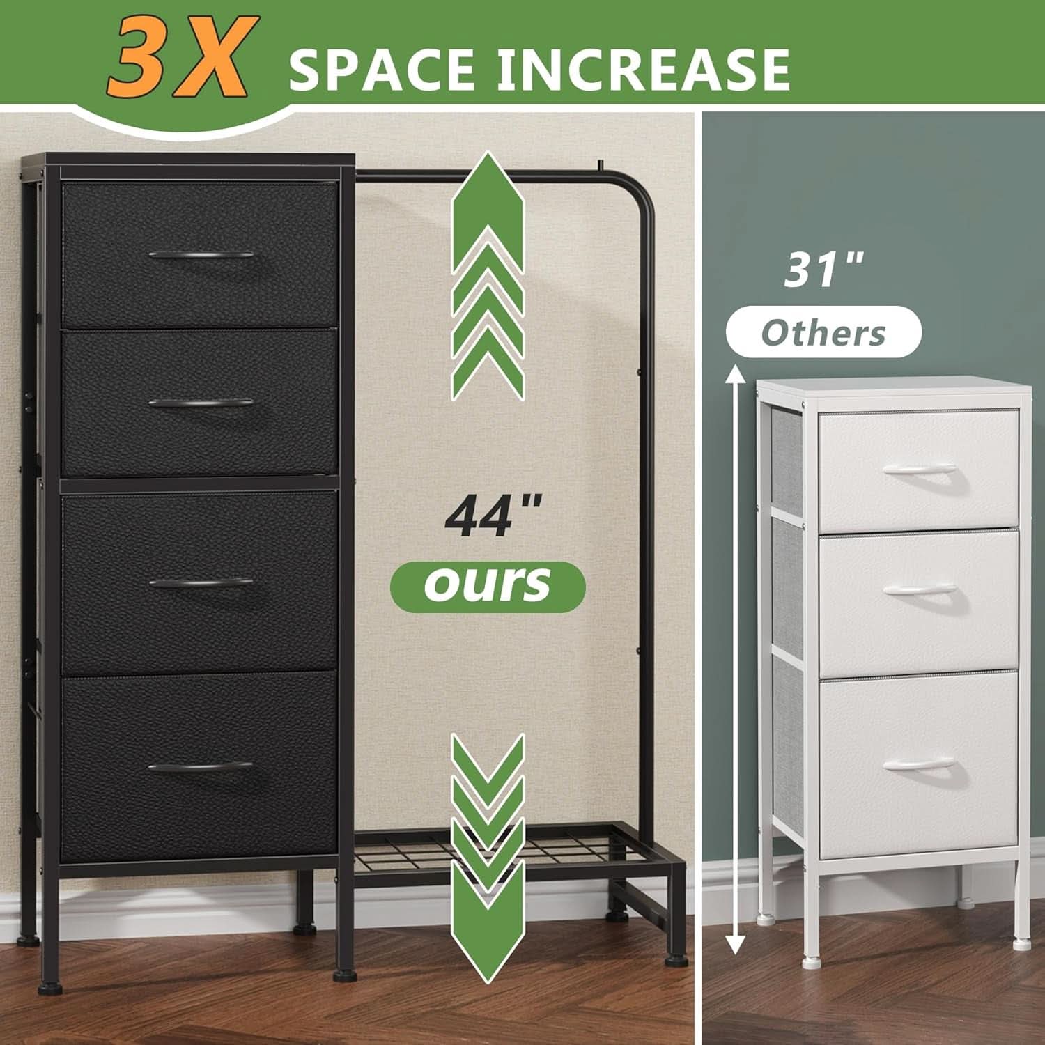 Dresser With Hanging Rack And 4 Drawers Black 44 Inch Tall
