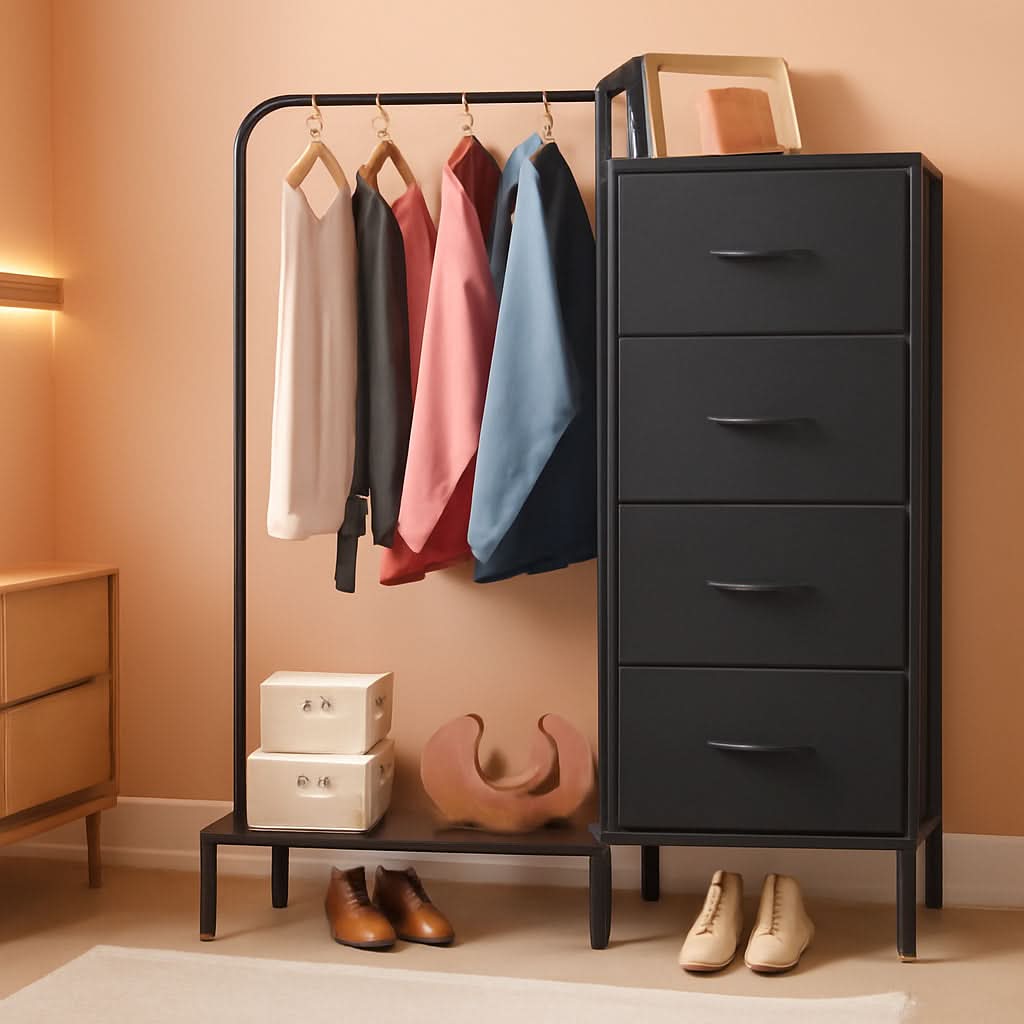 Dresser With Hanging Rack And 4 Drawers Black 44 Inch Tall