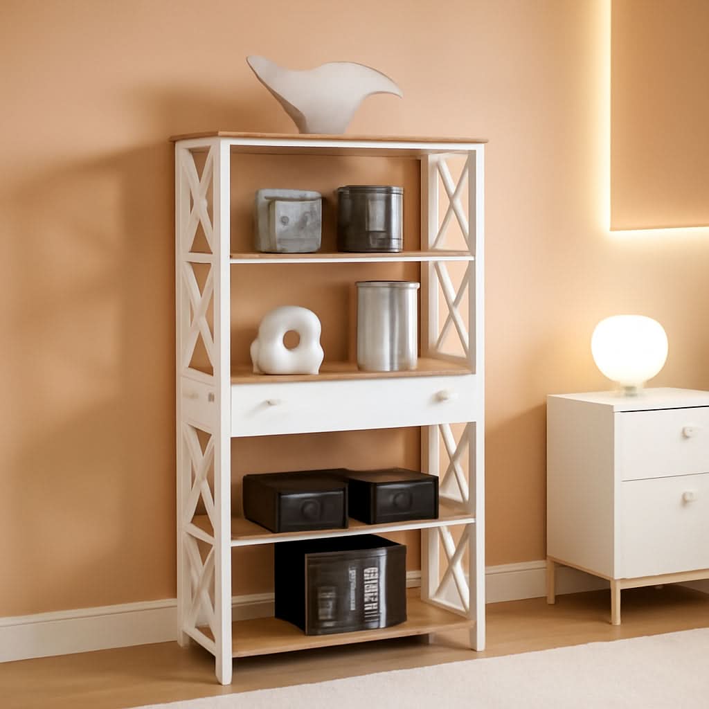 Driftwood And White Oxford Bookcase With Drawer Home Office