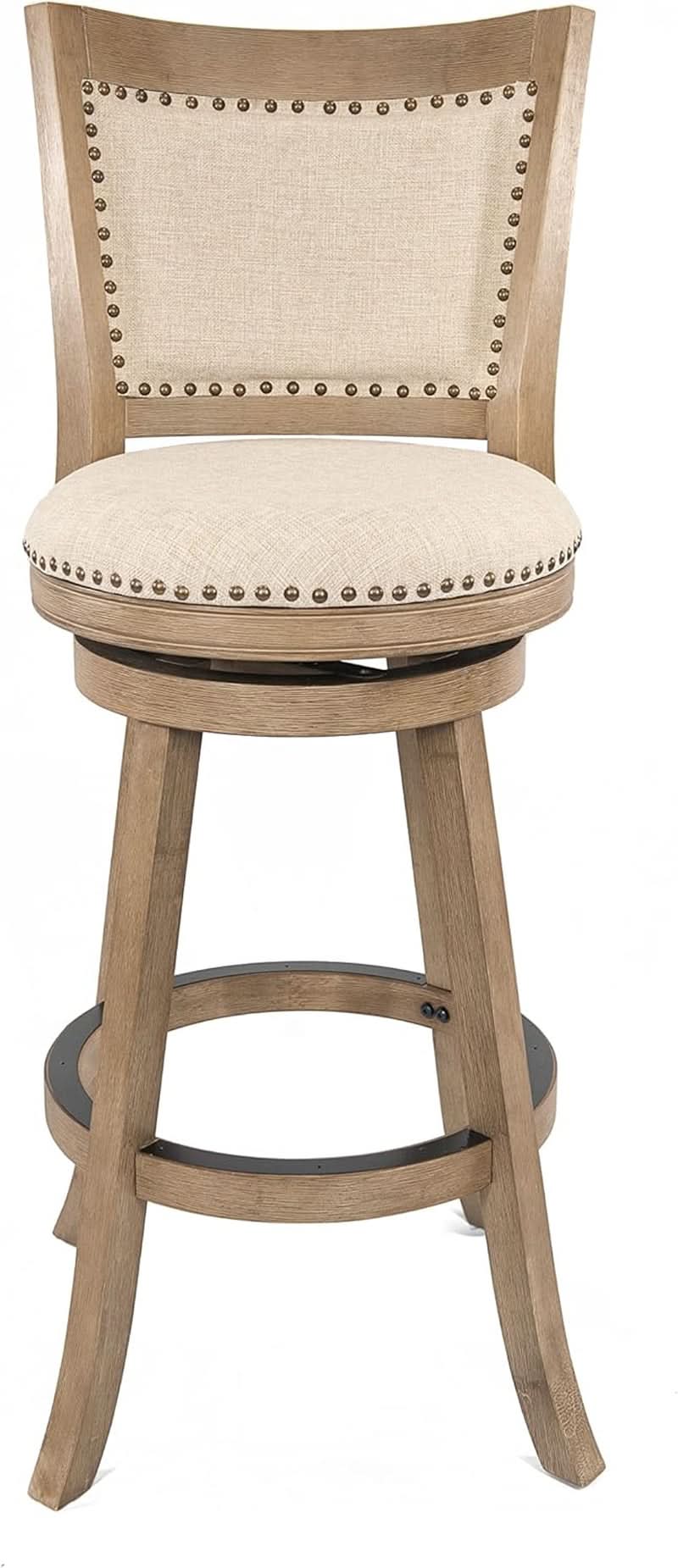 Driftwood Barstool With Swivel Seat And Linen Upholstery