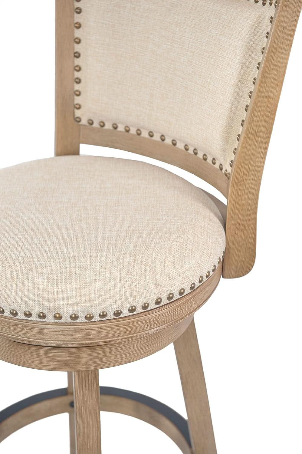 Driftwood Barstool With Swivel Seat And Linen Upholstery