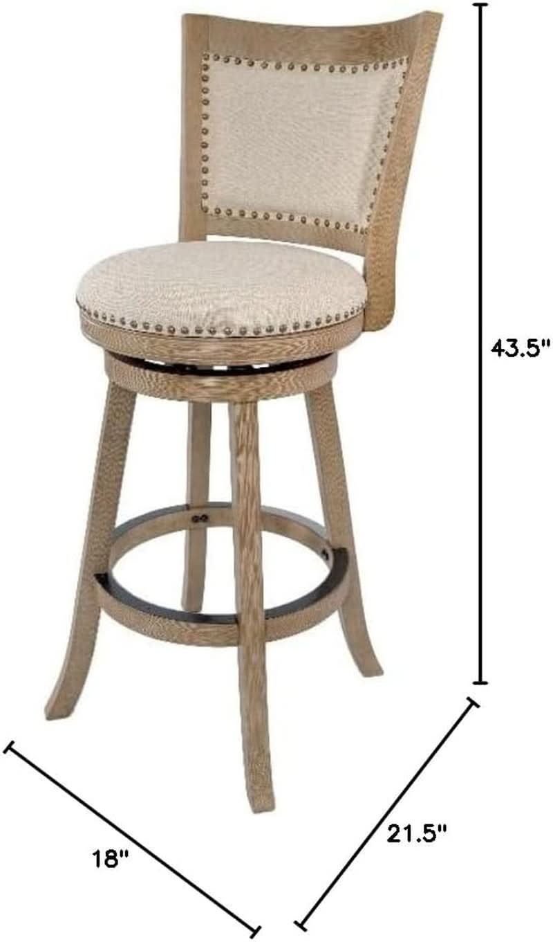Driftwood Barstool With Swivel Seat And Linen Upholstery