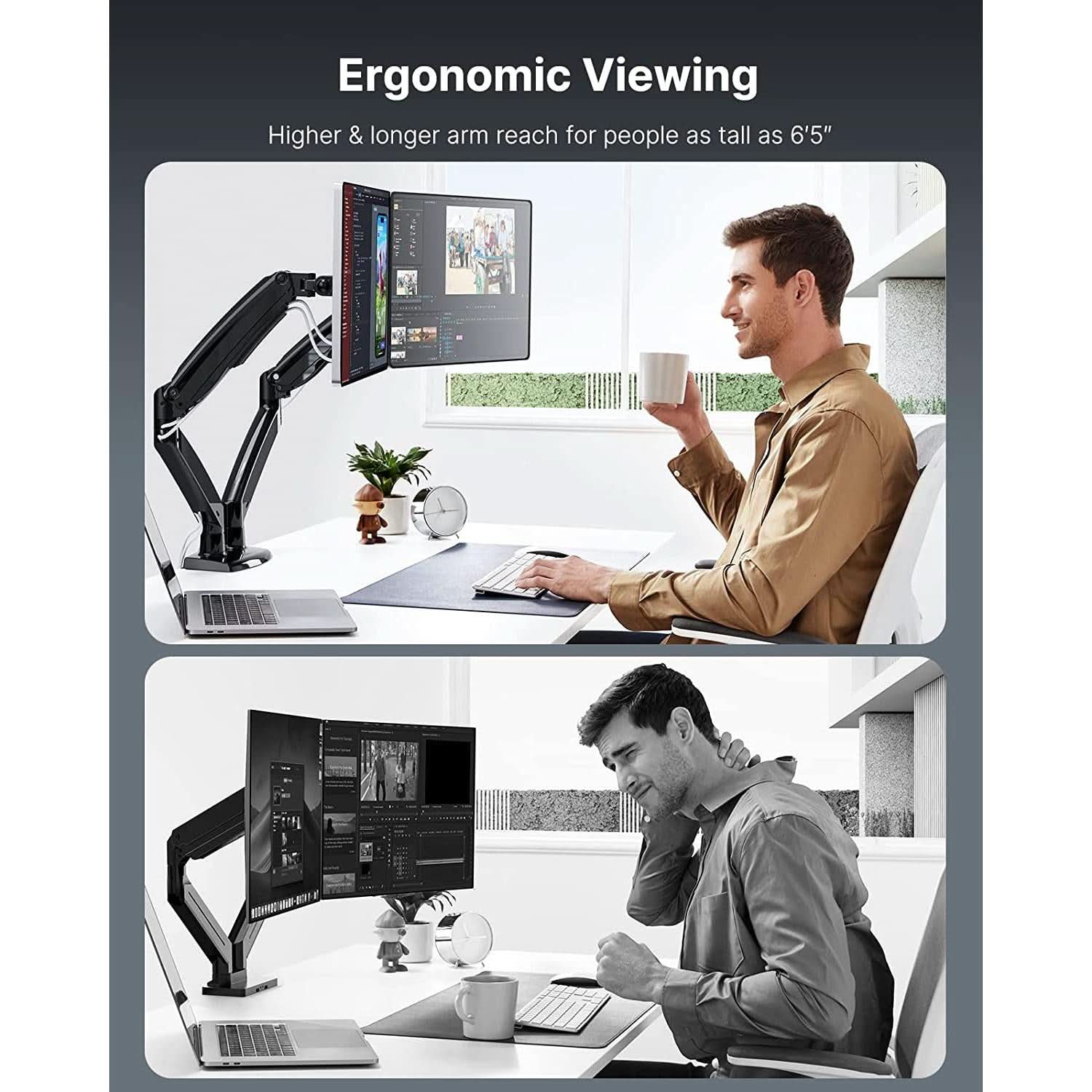 Dual Monitor Stand With USB Port Height Adjustable Arms