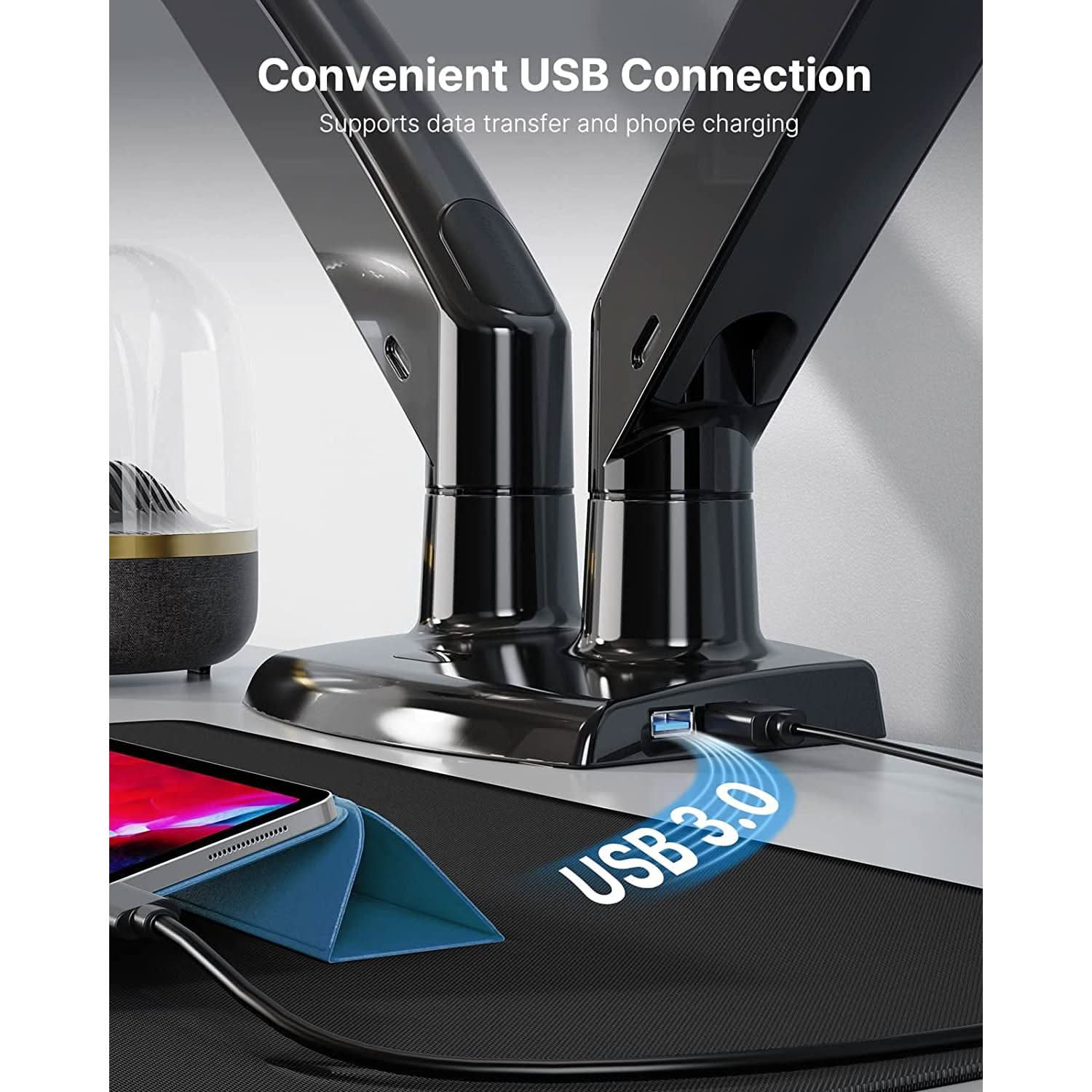 Dual Monitor Stand With USB Port Height Adjustable Arms