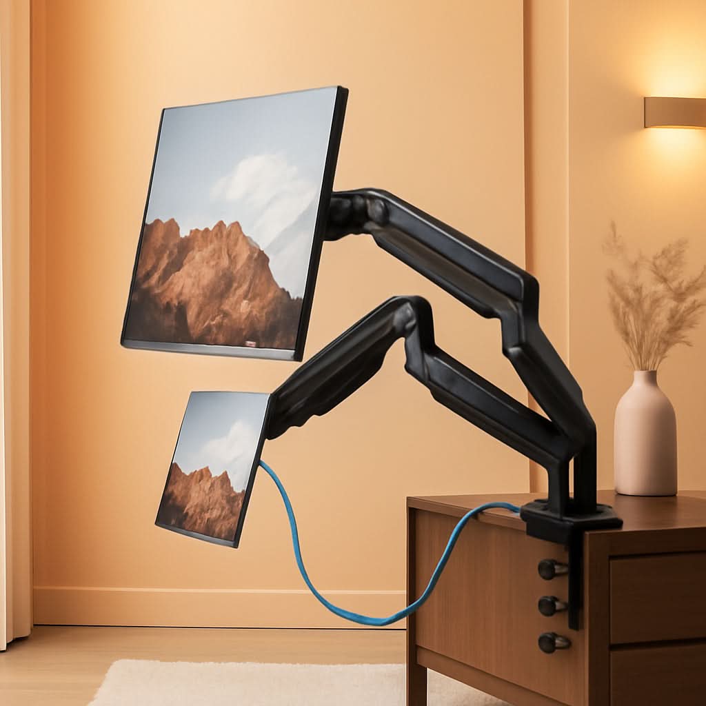 Dual Monitor Stand With USB Port Height Adjustable Arms