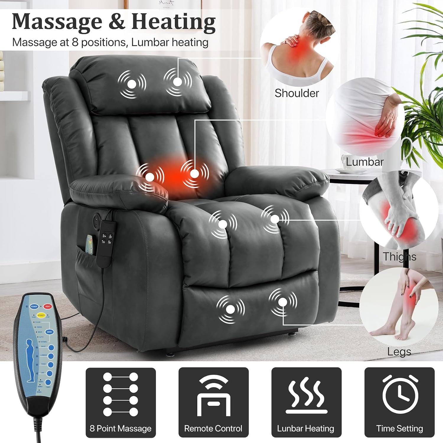 Dual Motor Lift Recliner Chair Gray With Heat Unit