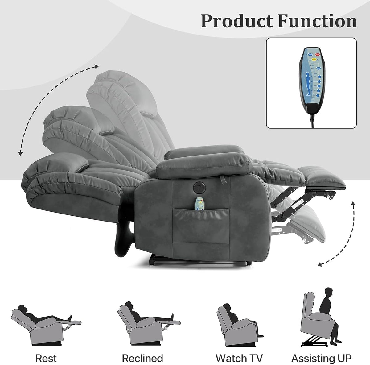 Dual Motor Lift Recliner Chair Gray With Heat Unit