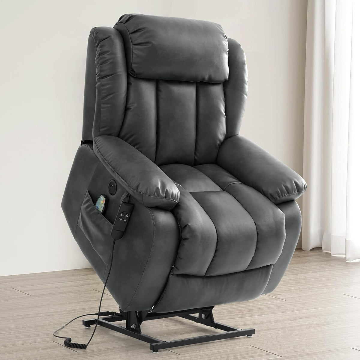 Dual Motor Lift Recliner Chair Gray With Heat Unit