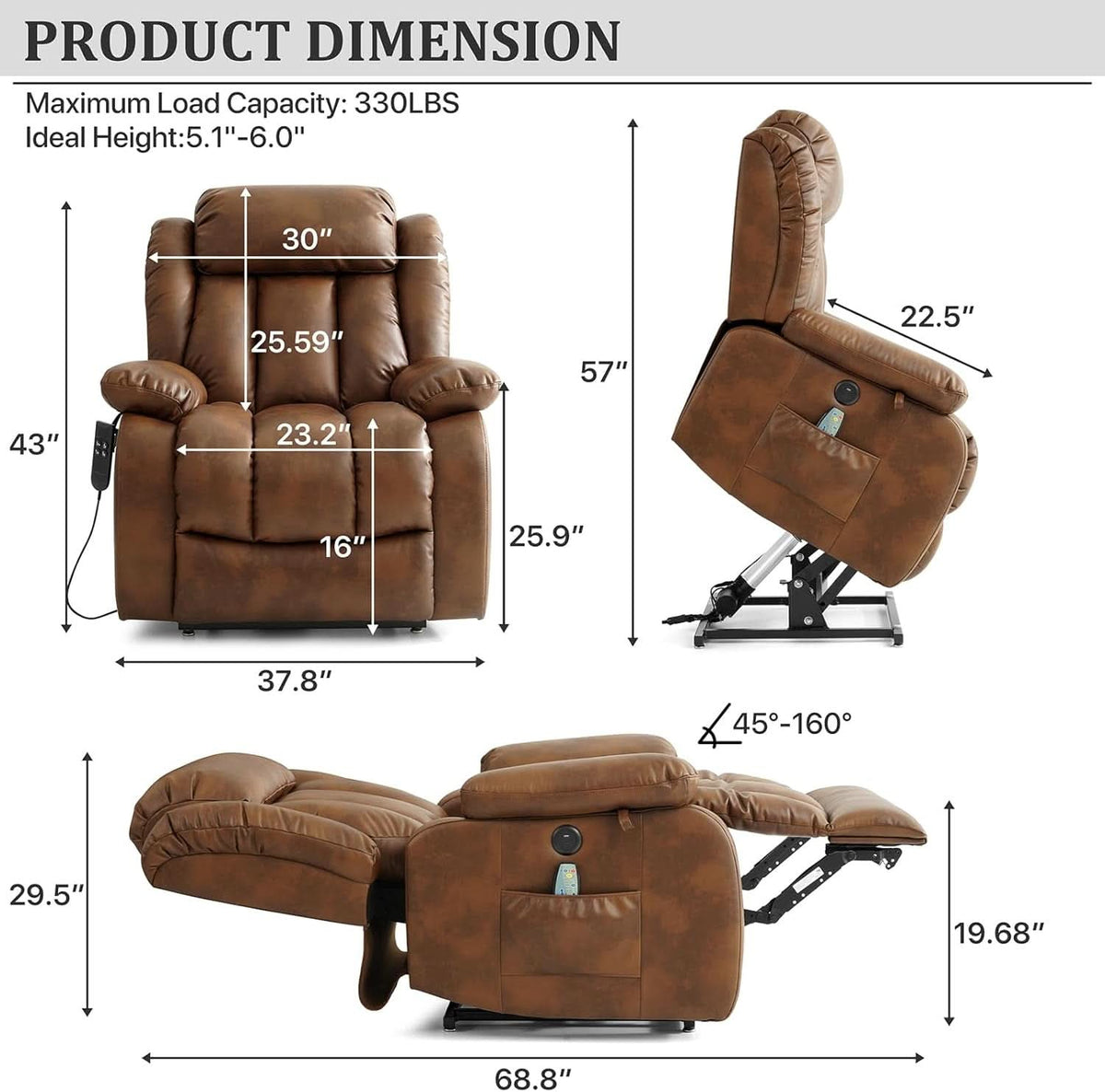 Dual Motor Lift Recliner Chair With Heat And Massage