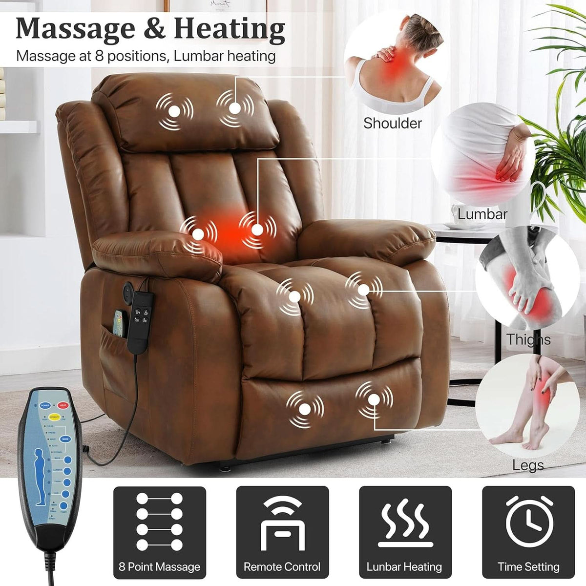 Dual Motor Lift Recliner Chair With Heat And Massage