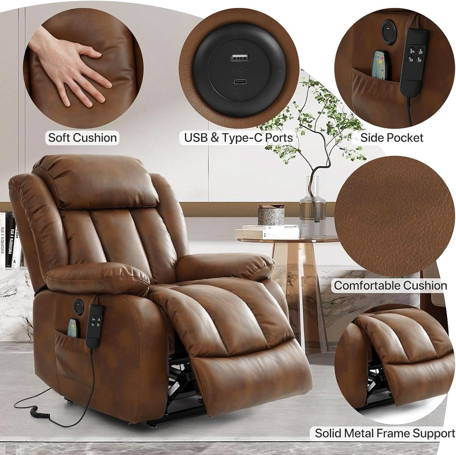 Dual Motor Lift Recliner Chair With Heat And Massage