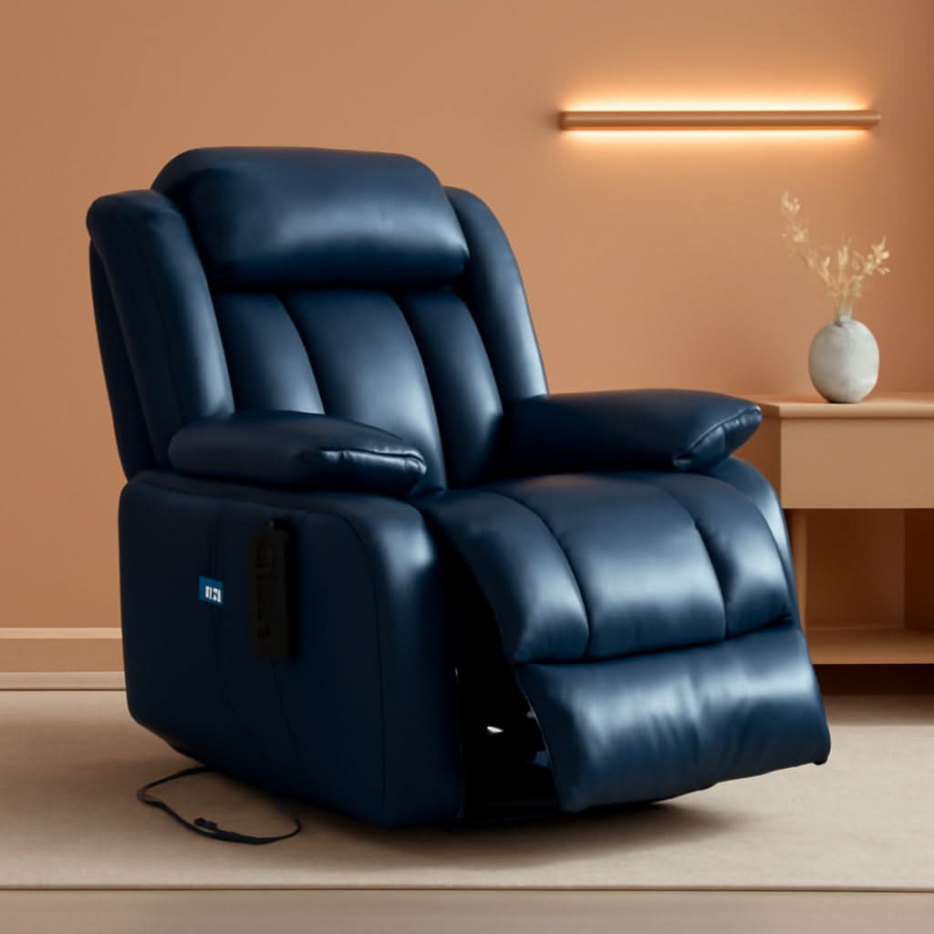 Dual Motor Lift Recliner Chair With Heat And Massage Dark Blue