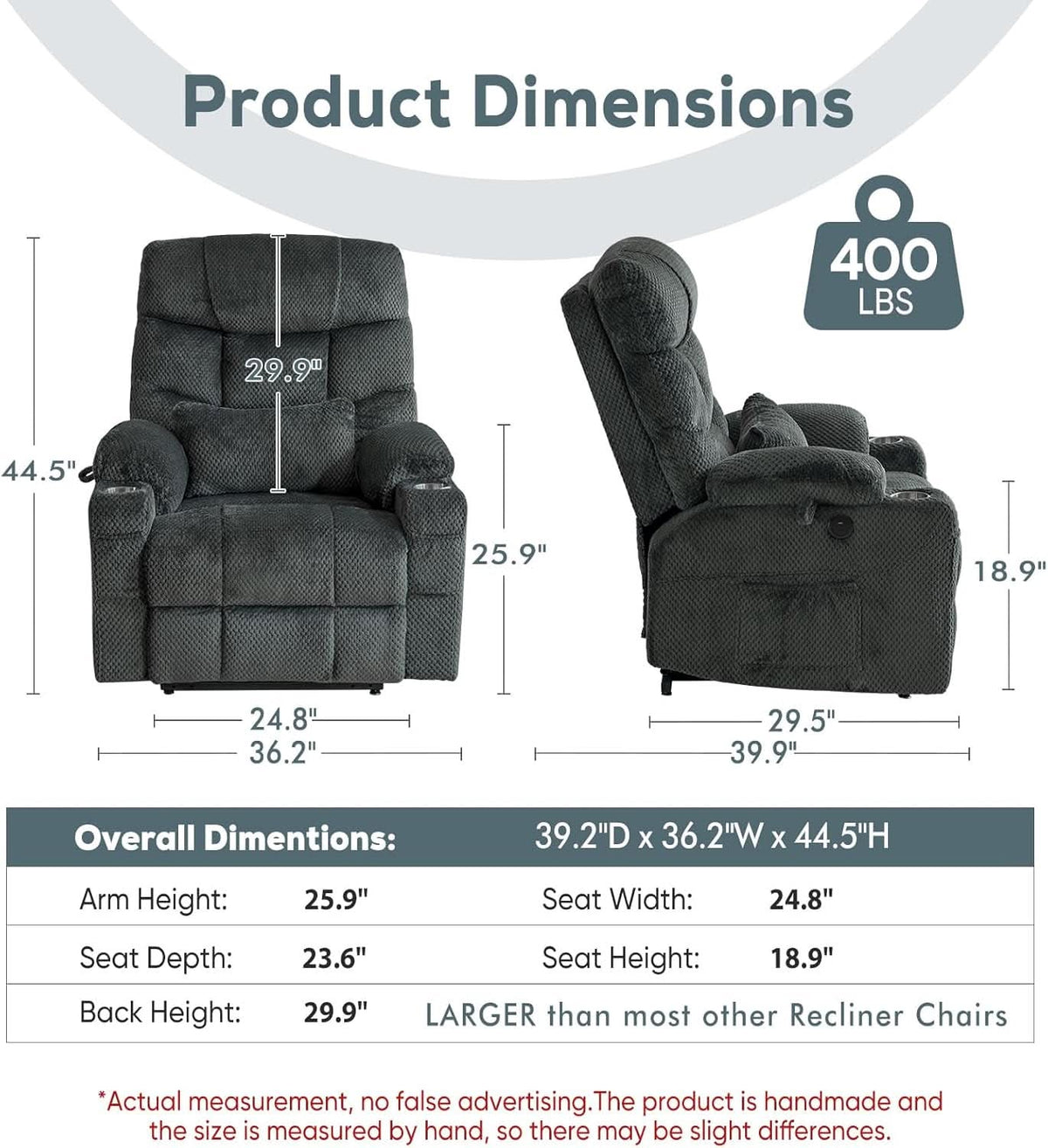 Dual Motor Lift Recliner Chair With Massage And Heat Grey