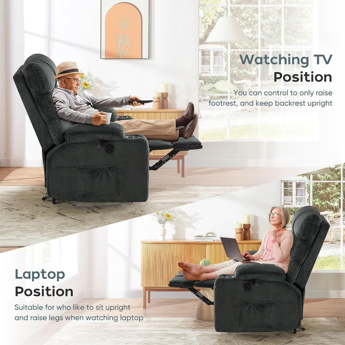 Dual Motor Lift Recliner Chair With Massage And Heat Grey