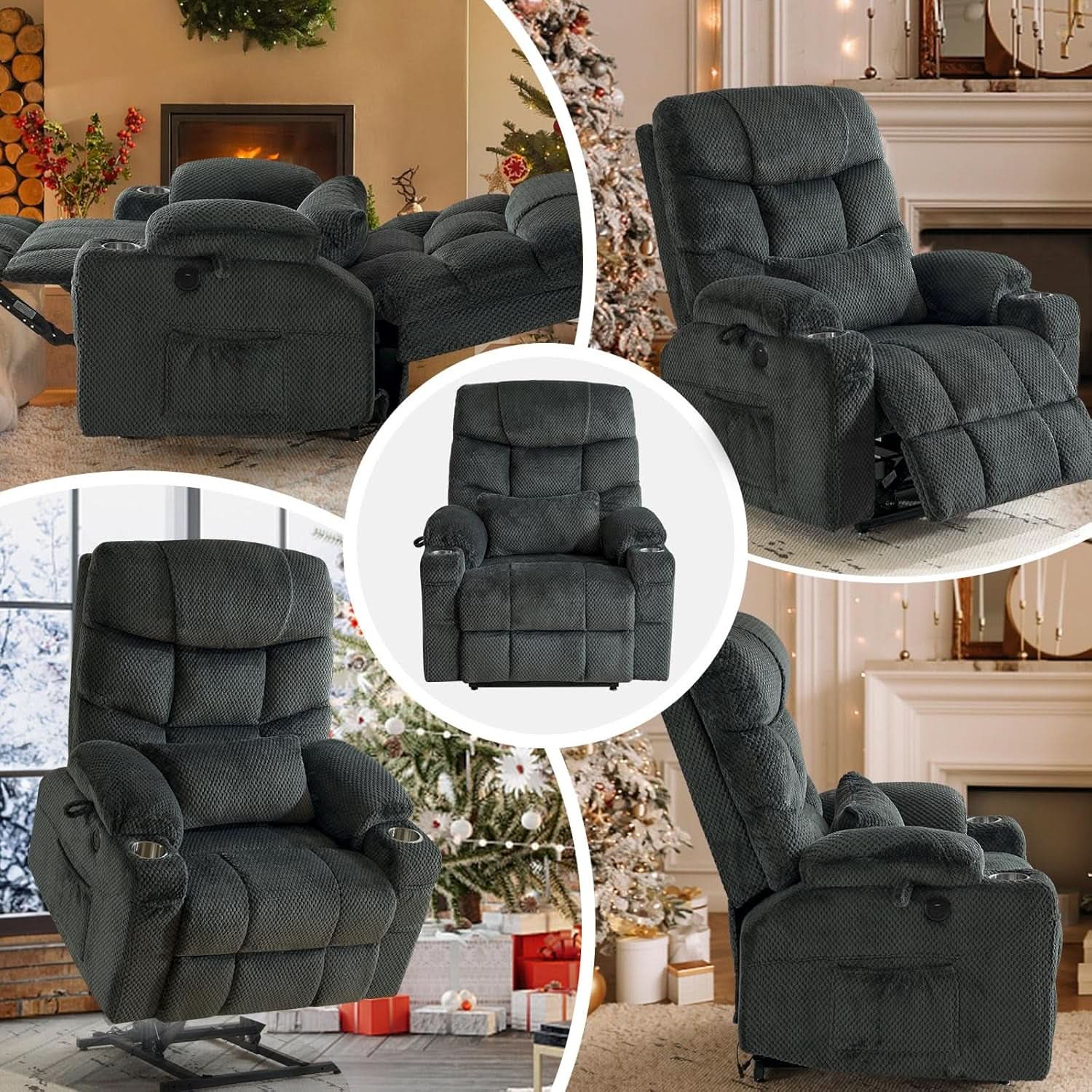 Dual Motor Lift Recliner Chair With Massage And Heat Grey