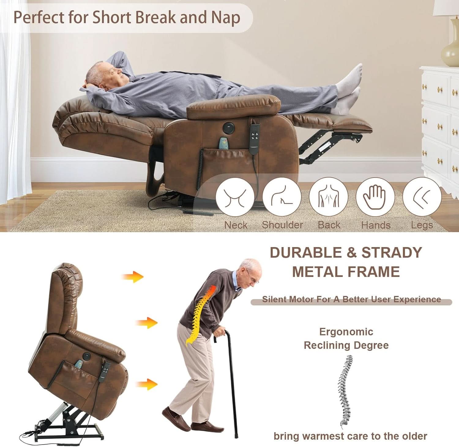 Dual Motor Lift Recliner Leather With Heat Massage