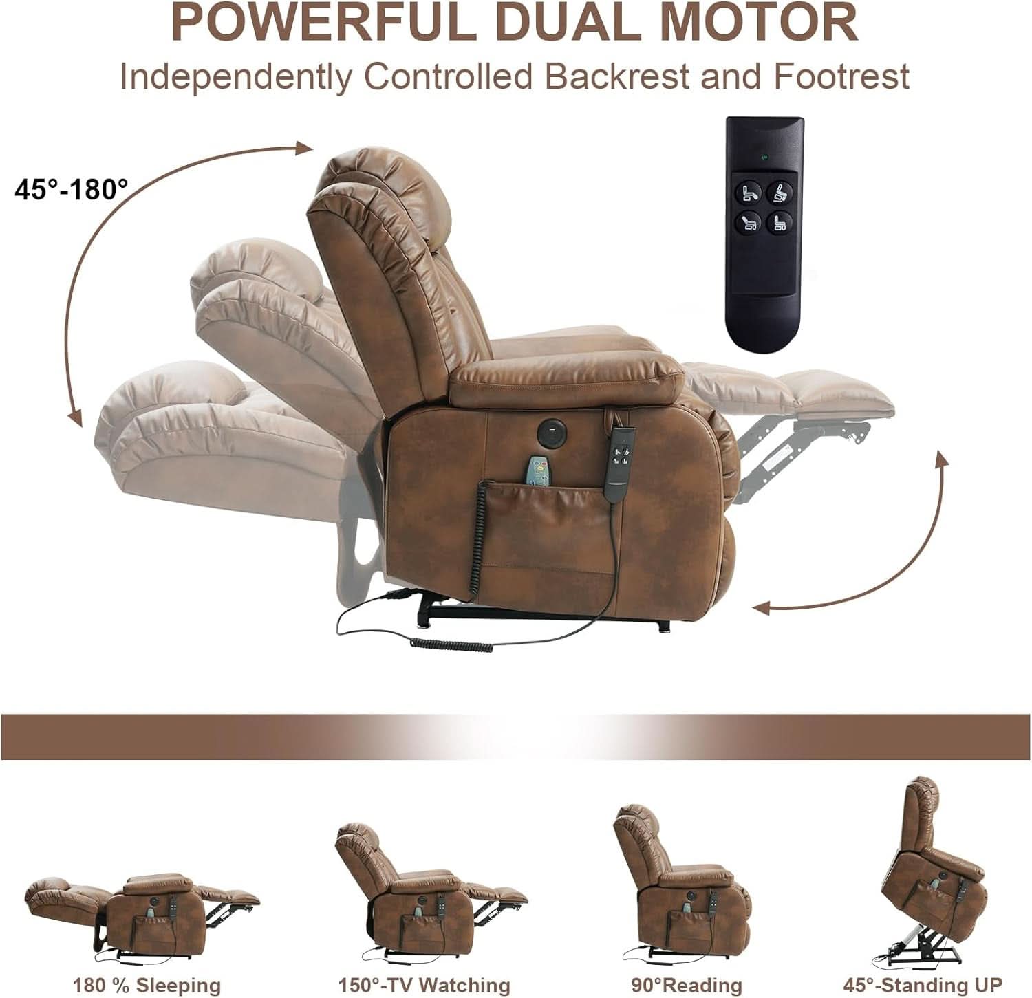 Dual Motor Lift Recliner Leather With Heat Massage
