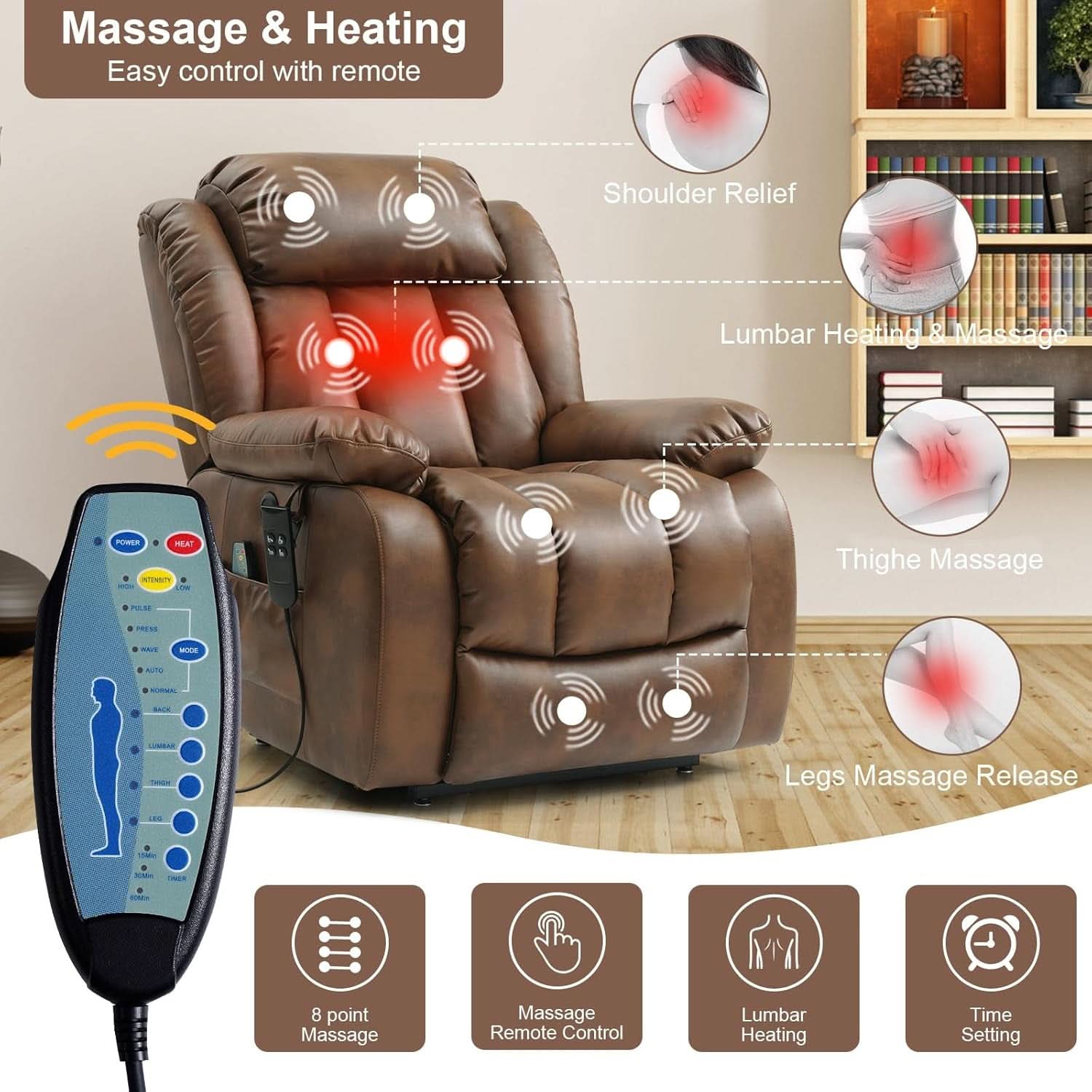 Dual Motor Lift Recliner Leather With Heat Massage