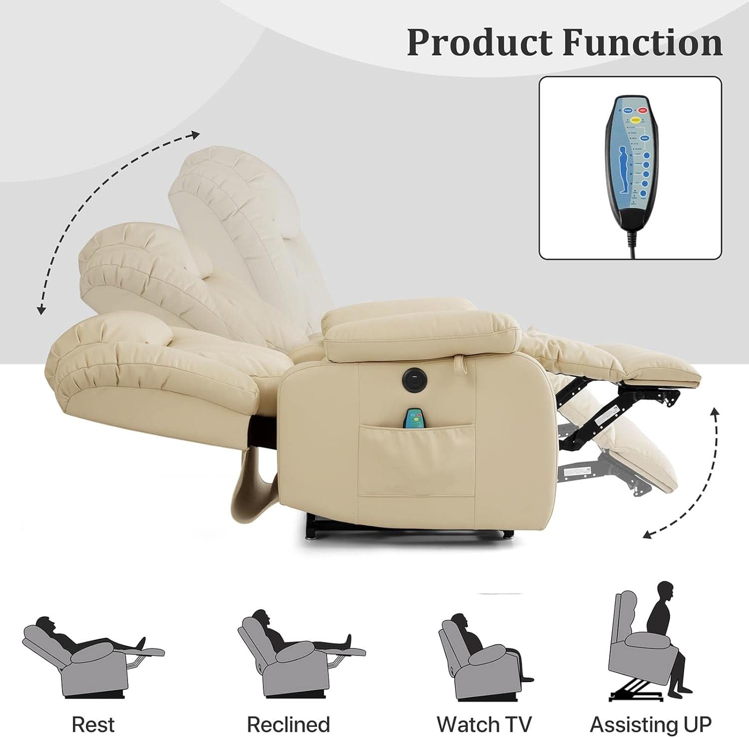 Dual Motor Lift Recliner With Heat And Massage Beige