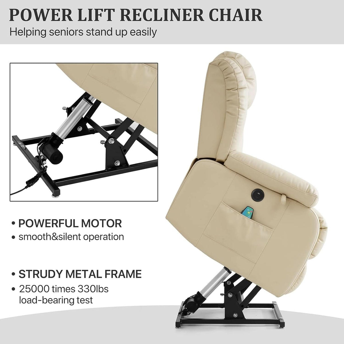 Dual Motor Lift Recliner With Heat And Massage Beige