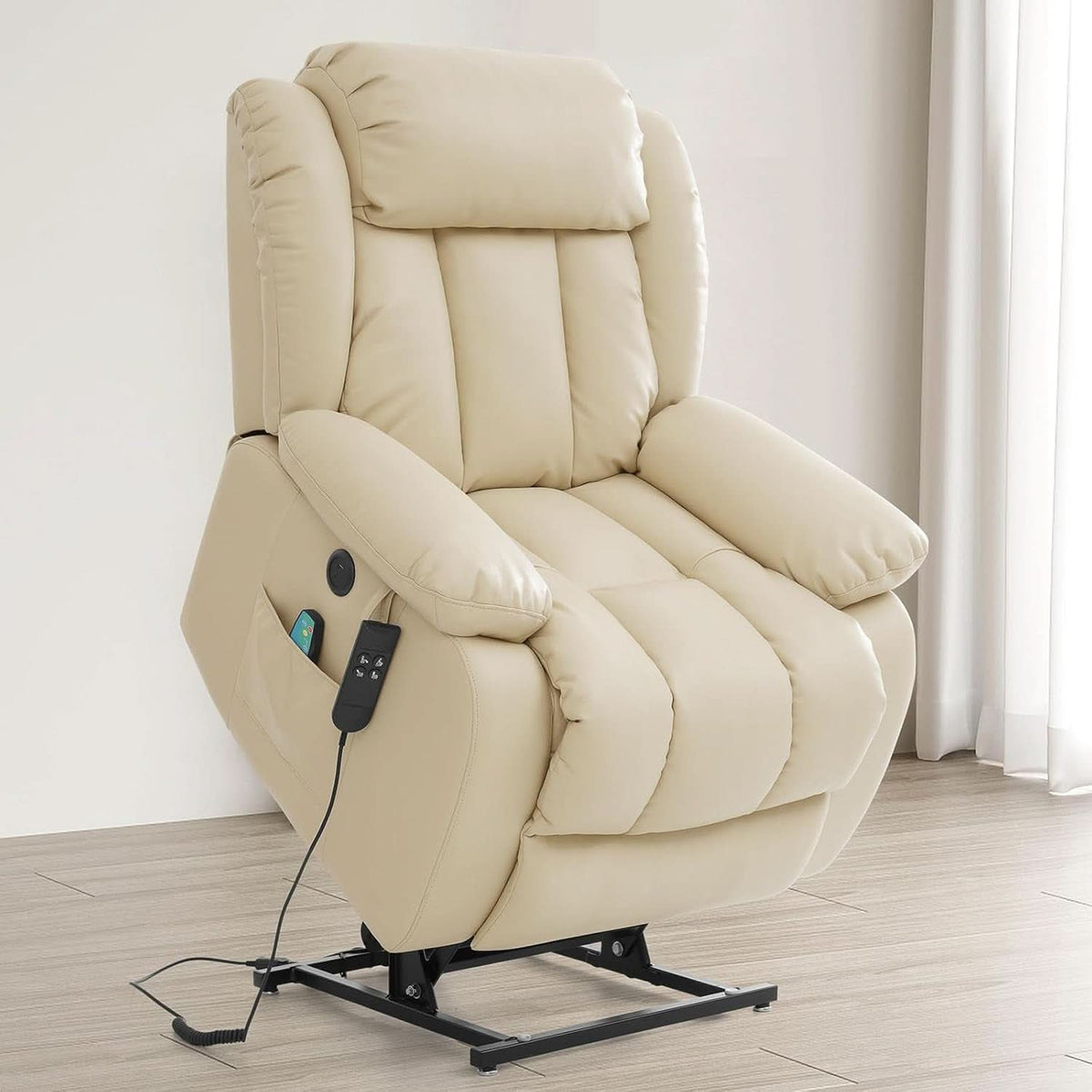 Dual Motor Lift Recliner With Heat And Massage Beige