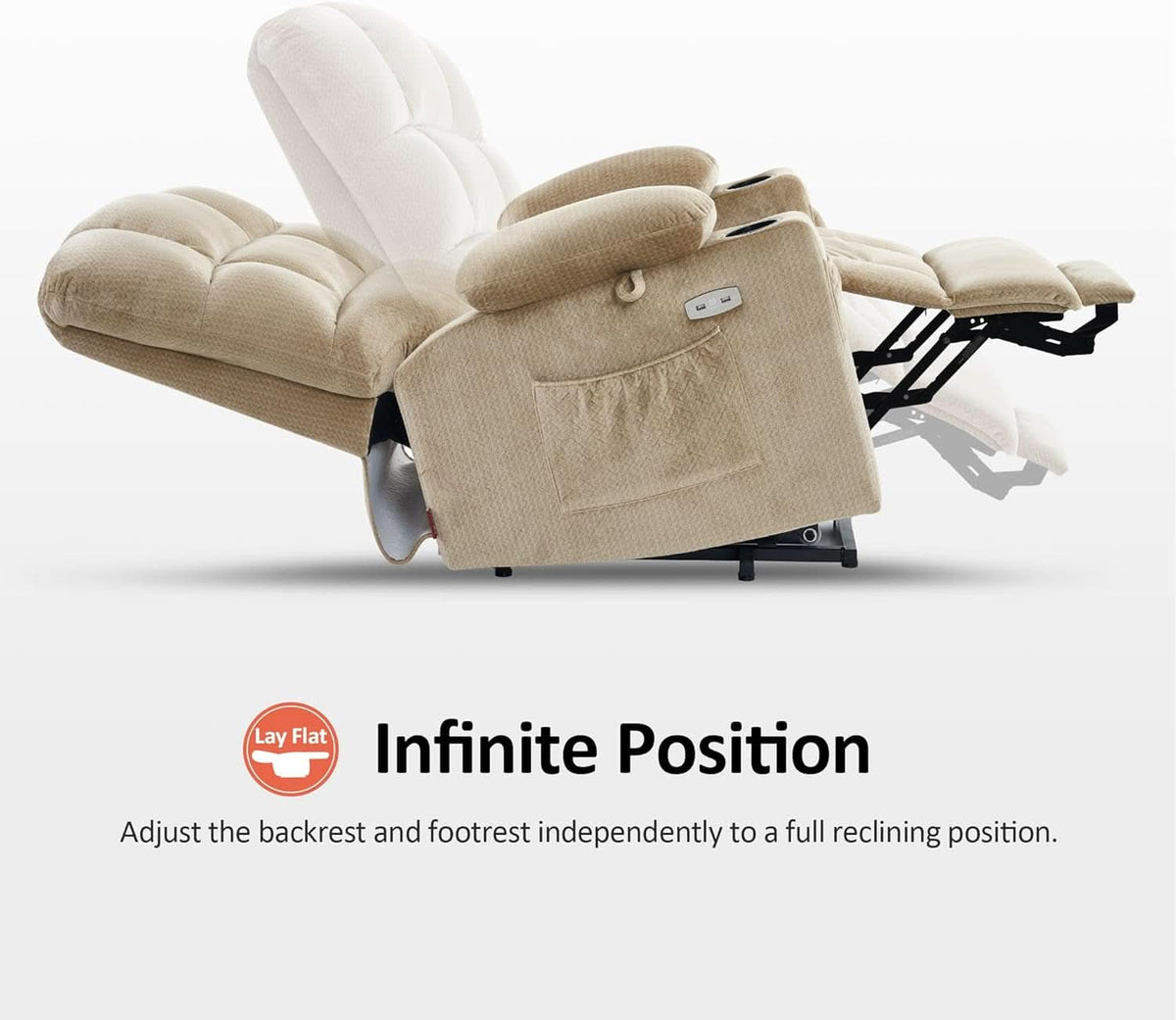 Dual Motor Power Lift Recliner Chair With Massage And Heat Beige Fabric Medium