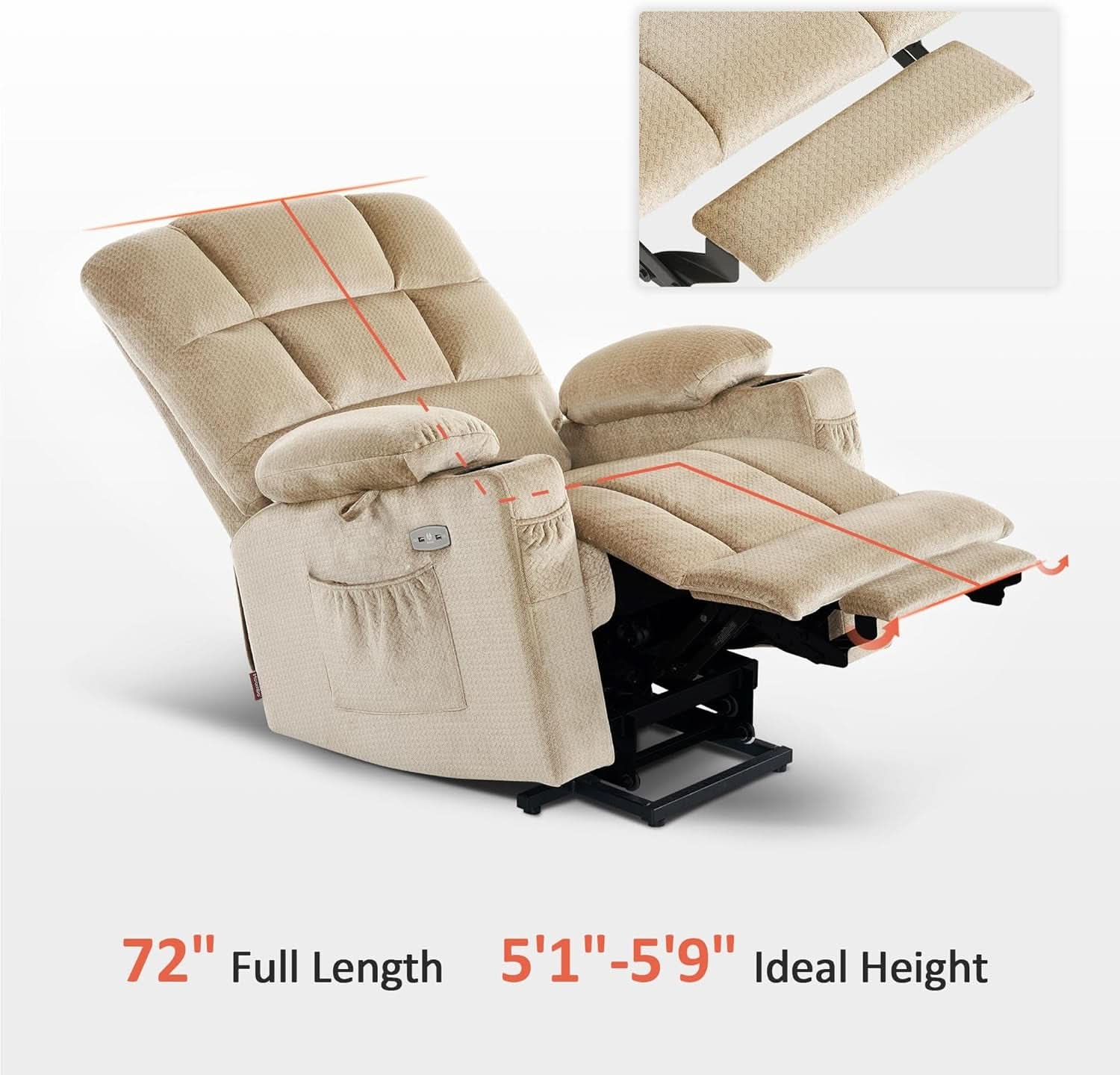 Dual Motor Power Lift Recliner Chair With Massage And Heat Beige Fabric Medium