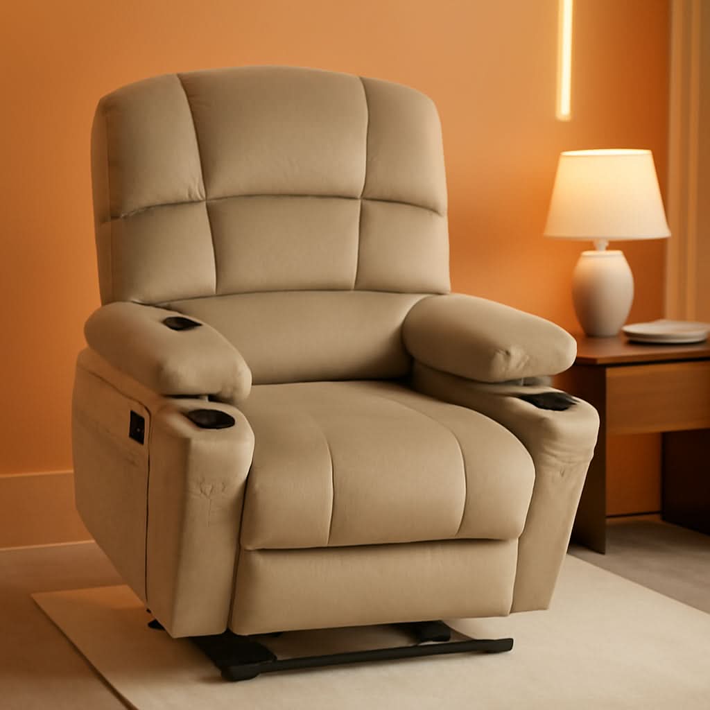 Dual Motor Power Lift Recliner Chair With Massage And Heat Beige Fabric Medium