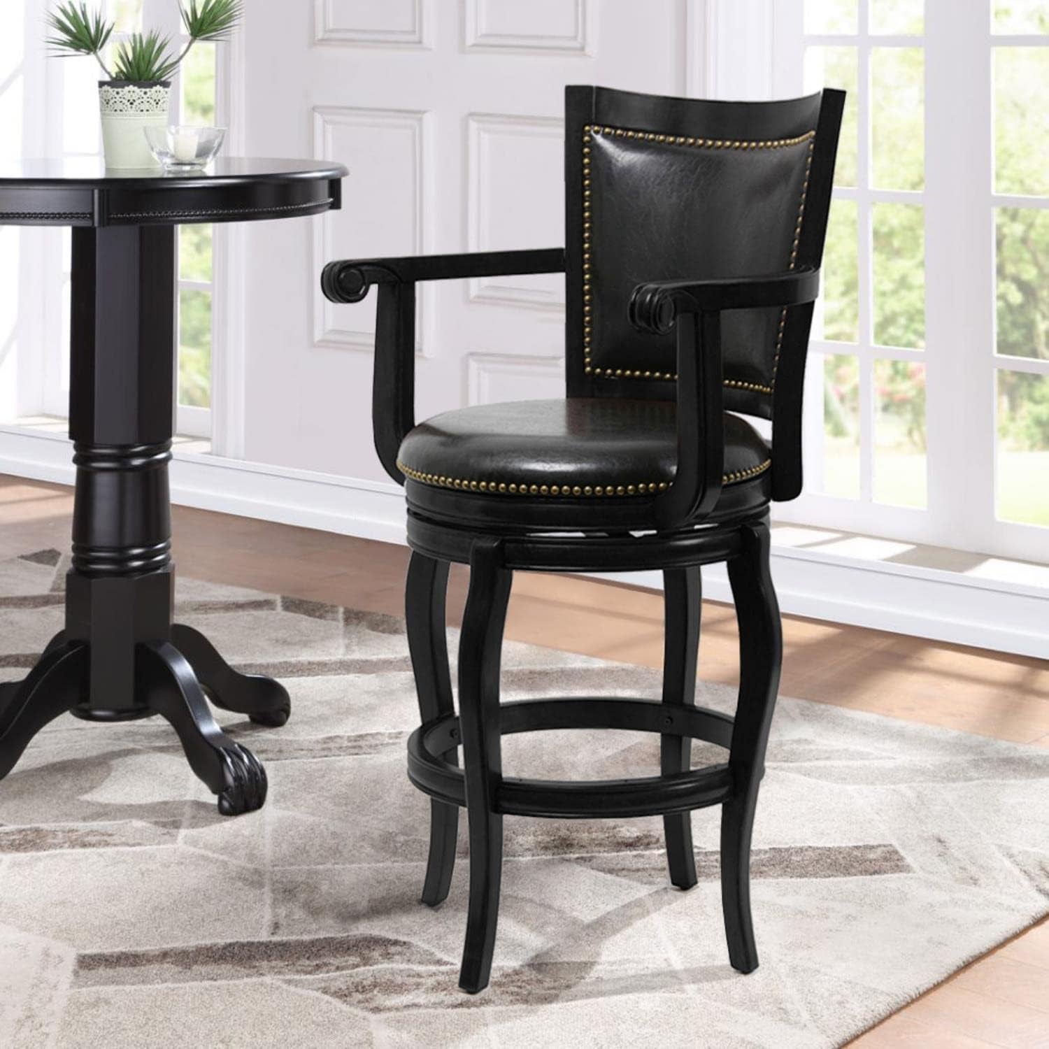 Durable 29-Inch Black Bar Stool With Swivel Seat
