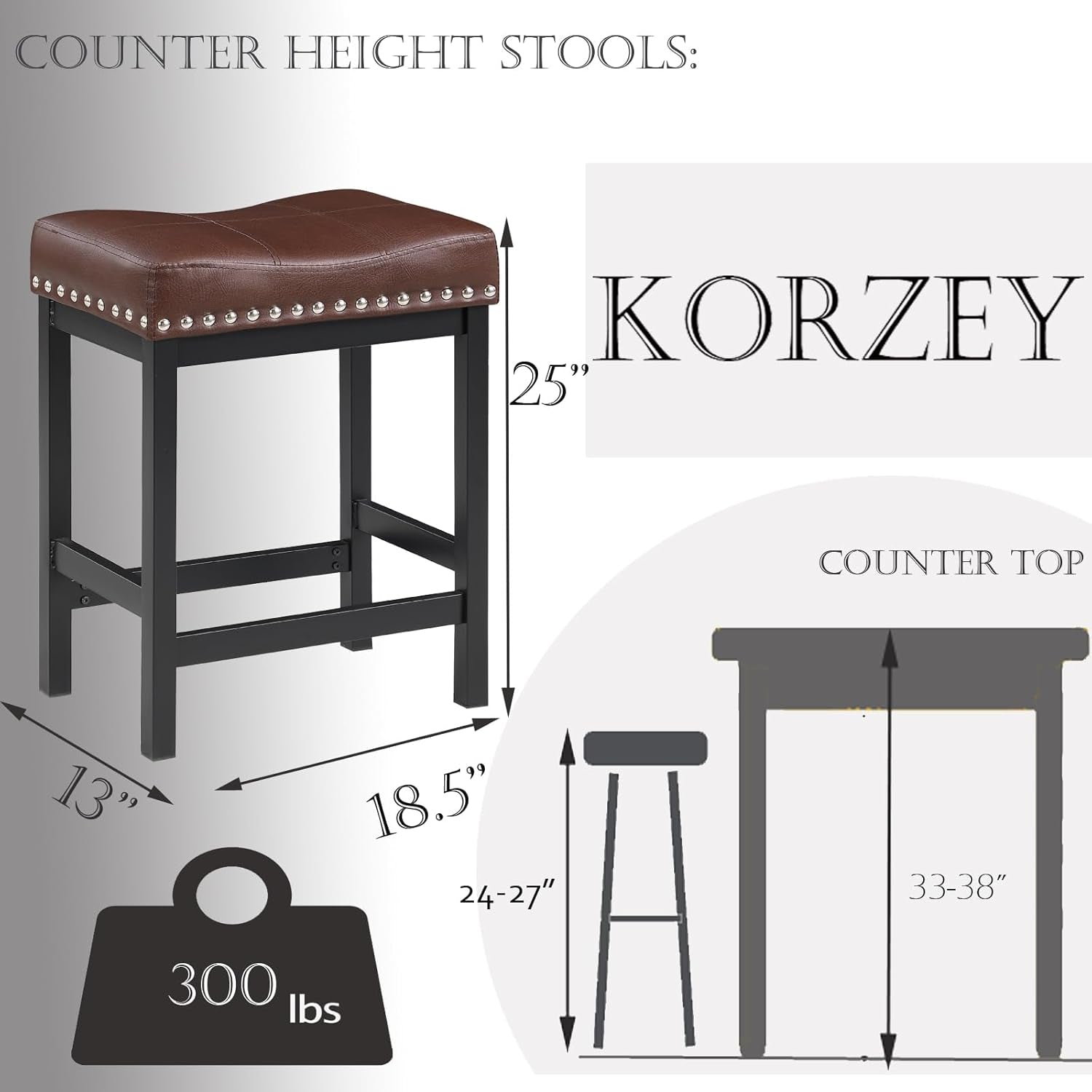 Durable Brown Pu Leather Bar Stools Set of Two