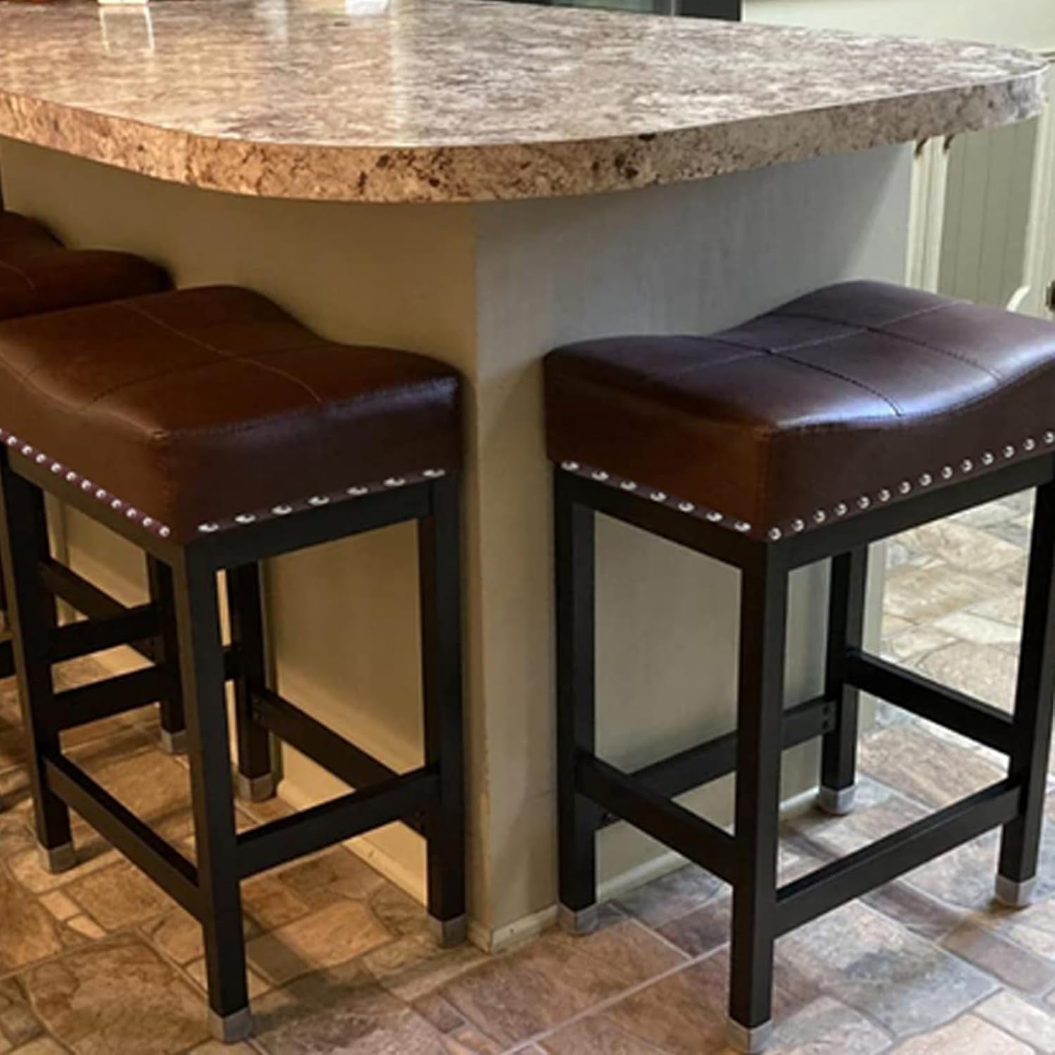 Durable Brown Pu Leather Bar Stools Set of Two