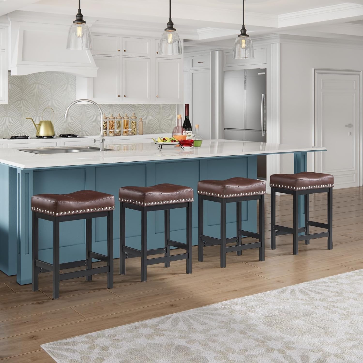Durable Brown Pu Leather Bar Stools Set of Two