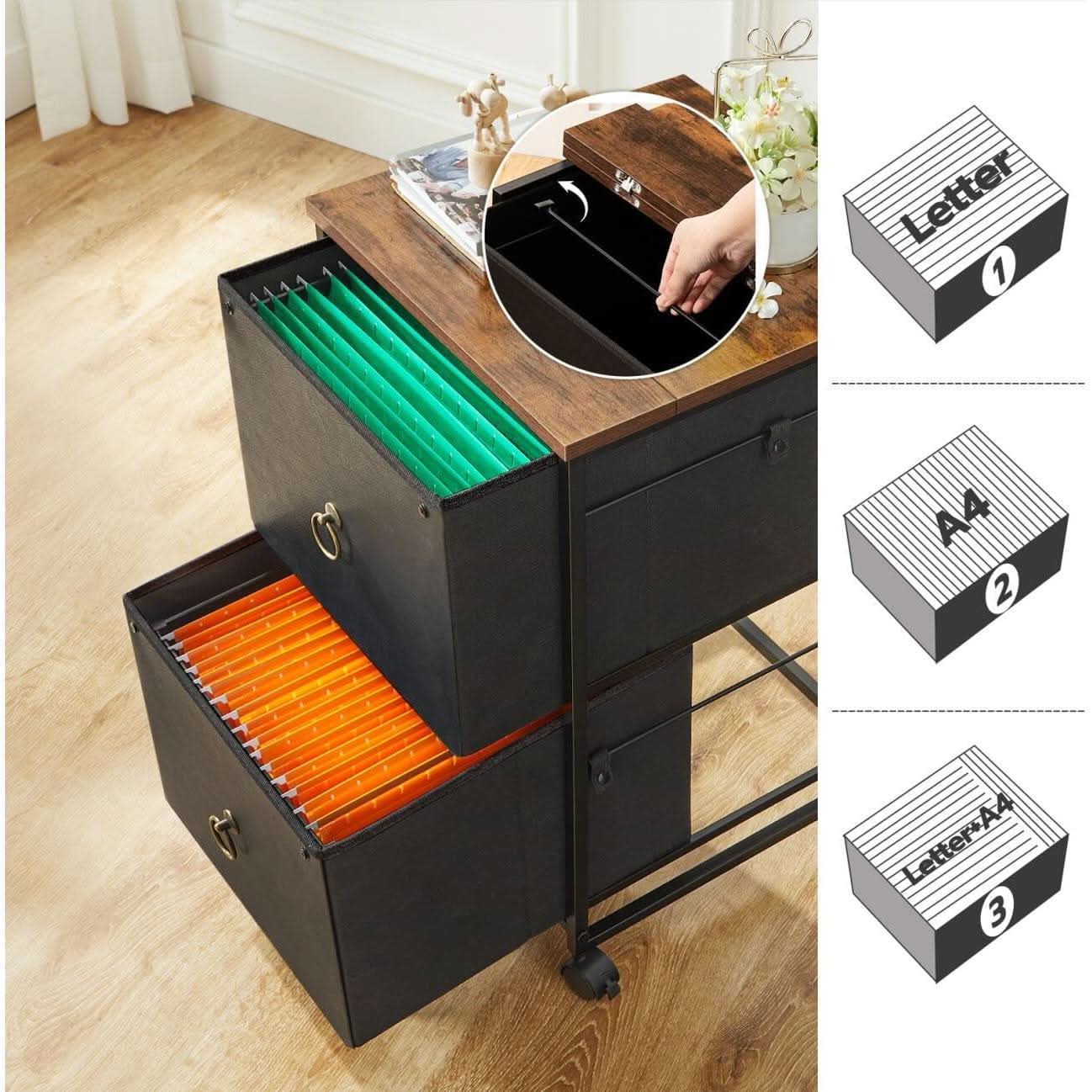 Durable Rolling File Cabinet With Printer Stand 2 Drawer