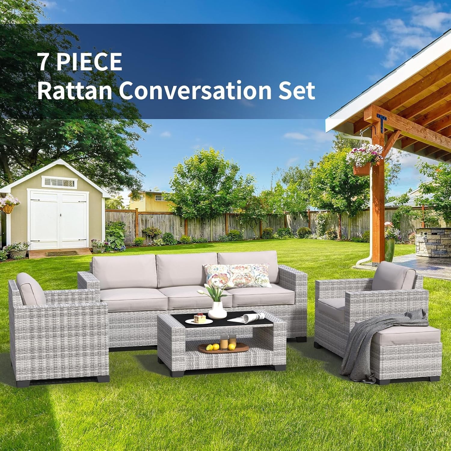 Durable Wicker Outdoor Sectional Sofa Set with Cushions